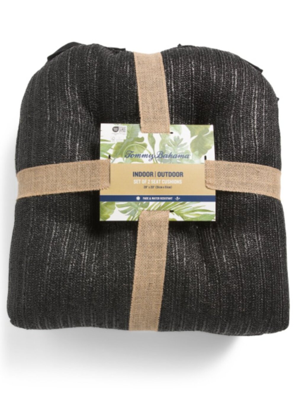 2 Tommy Bahama Tufted Seat Cushion Set Black Woven Faux Straw Raffia In/ Outdoor